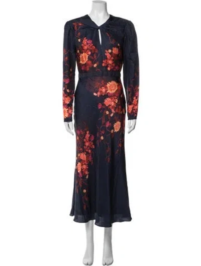 Pre-owned Saloni Silk Midi Length Dress In Blue