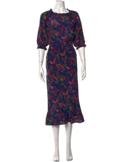 Pre-owned Saloni Silk Midi Length Dress In Blue