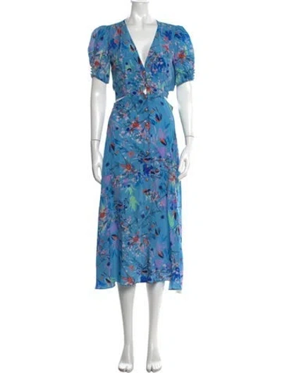 Pre-owned Saloni Silk Midi Length Dress In Blue
