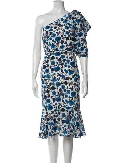 Pre-owned Saloni Silk Midi Length Dress In Blue