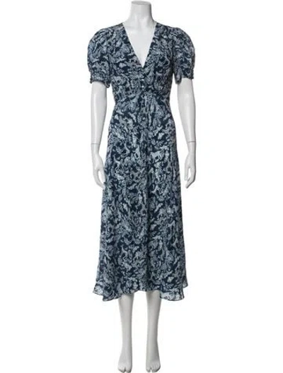 Pre-owned Saloni Silk Midi Length Dress In Blue