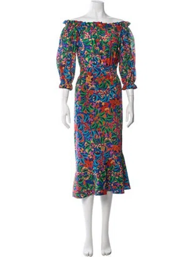 Pre-owned Saloni Silk Midi Length Dress In Blue