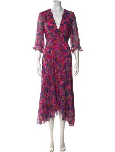 Pre-owned Saloni Silk Midi Length Dress In Blue/pink