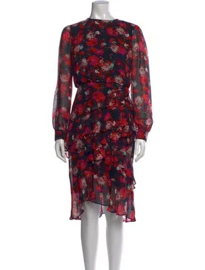 Pre-owned Saloni Silk Midi Length Dress In Blue/pink/red