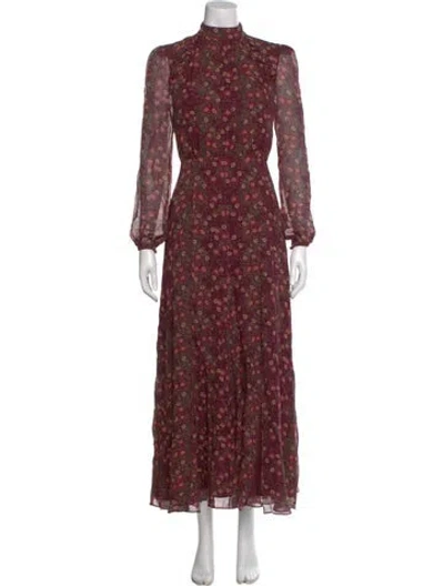 Pre-owned Saloni Silk Midi Length Dress In Burgundy