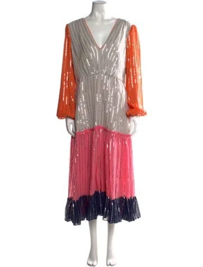 Pre-owned Saloni Silk Midi Length Dress In Gray