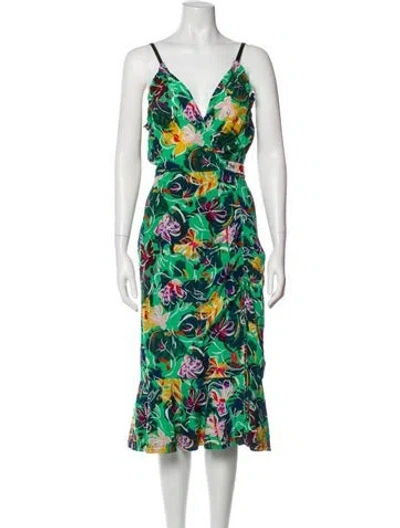 Pre-owned Saloni Silk Midi Length Dress In Green