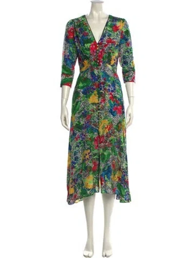 Pre-owned Saloni Silk Midi Length Dress In Green
