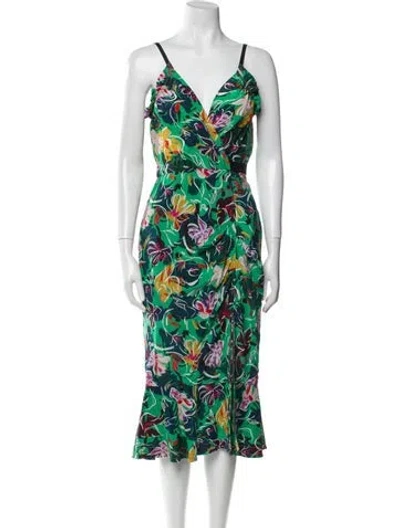 Pre-owned Saloni Silk Midi Length Dress In Green