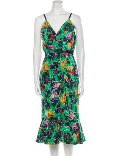 Pre-owned Saloni Silk Midi Length Dress In Green