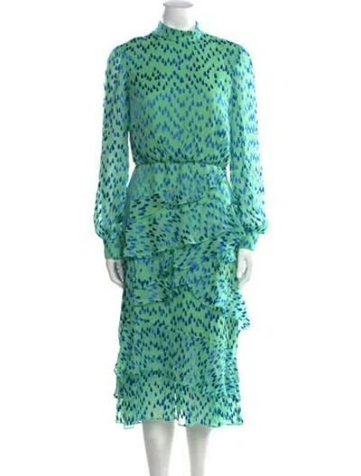 Pre-owned Saloni Silk Midi Length Dress In Green