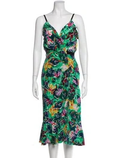 Pre-owned Saloni Silk Midi Length Dress In Green