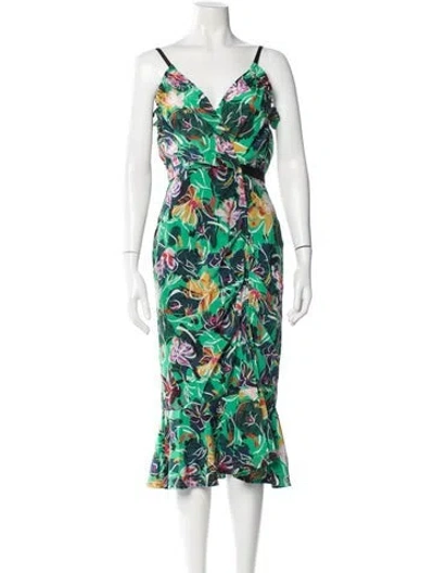 Pre-owned Saloni Silk Midi Length Dress In Green