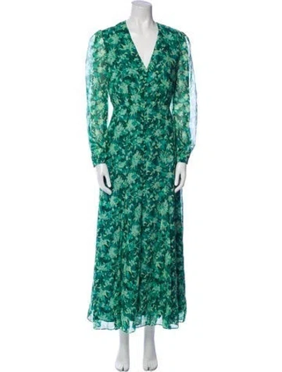 Pre-owned Saloni Silk Midi Length Dress In Green