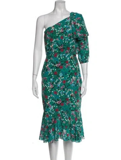 Pre-owned Saloni Silk Midi Length Dress In Green