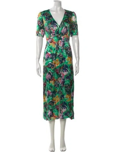 Pre-owned Saloni Silk Midi Length Dress In Green