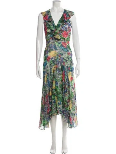 Pre-owned Saloni Silk Midi Length Dress In Green
