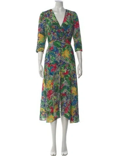 Pre-owned Saloni Silk Midi Length Dress In Green