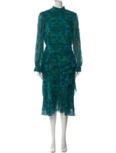 Pre-owned Saloni Silk Midi Length Dress In Green
