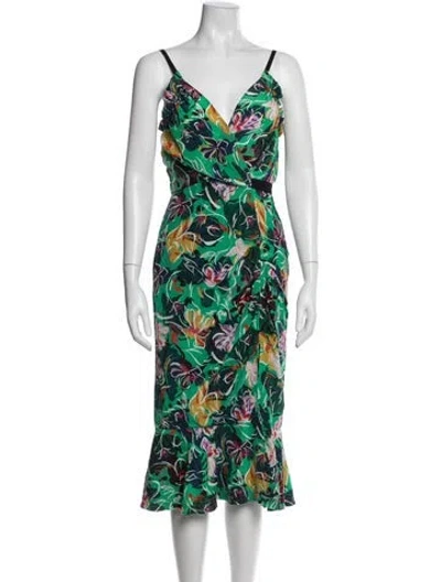 Pre-owned Saloni Silk Midi Length Dress In Green