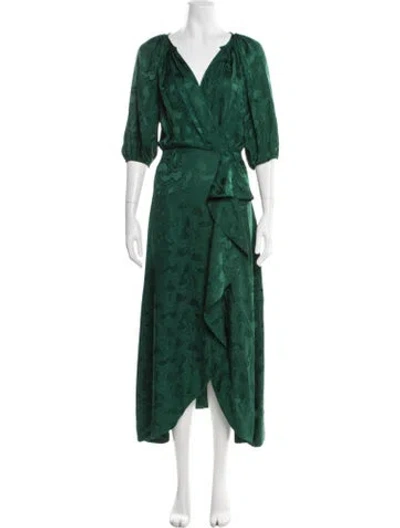 Pre-owned Saloni Silk Midi Length Dress In Green