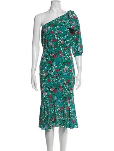 Pre-owned Saloni Silk Midi Length Dress In Green