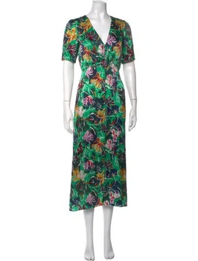 Pre-owned Saloni Silk Midi Length Dress In Green