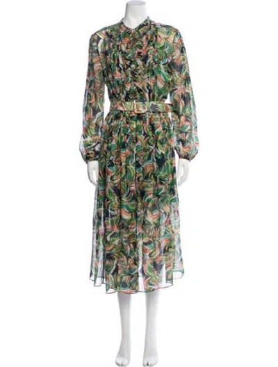 Pre-owned Saloni Silk Midi Length Dress In Green