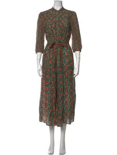 Pre-owned Saloni Silk Midi Length Dress In Green