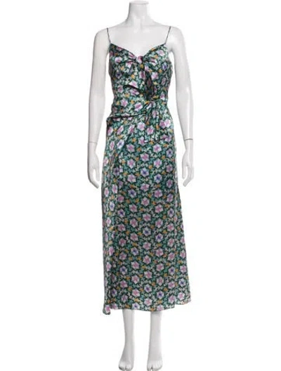 Pre-owned Saloni Silk Midi Length Dress In Green