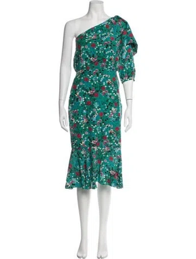 Pre-owned Saloni Silk Midi Length Dress In Green/neutrals