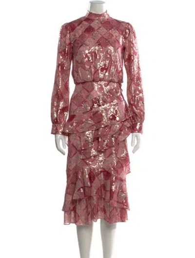 Pre-owned Saloni Silk Midi Length Dress In Metallic/pink