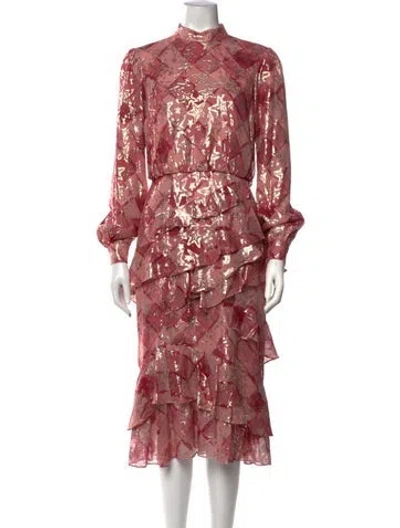 Pre-owned Saloni Silk Midi Length Dress In Metallic/pink