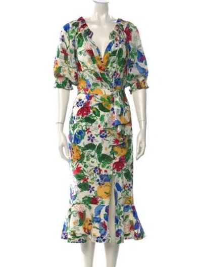 Pre-owned Saloni Silk Midi Length Dress In Multi