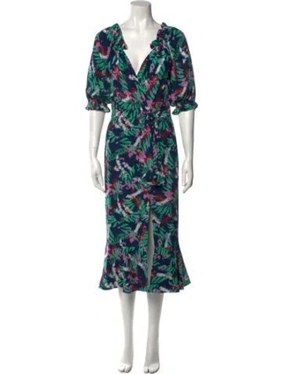 Pre-owned Saloni Silk Midi Length Dress In Multi