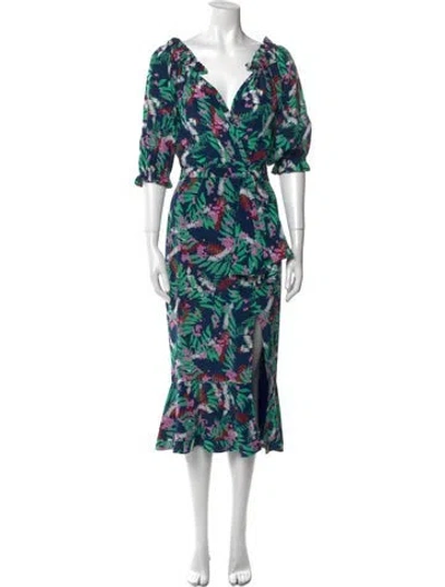 Pre-owned Saloni Silk Midi Length Dress In Multi