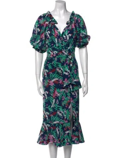 Pre-owned Saloni Silk Midi Length Dress In Multi