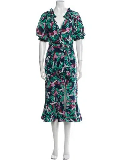 Pre-owned Saloni Silk Midi Length Dress In Multi