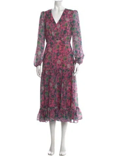 Pre-owned Saloni Silk Midi Length Dress In Multi