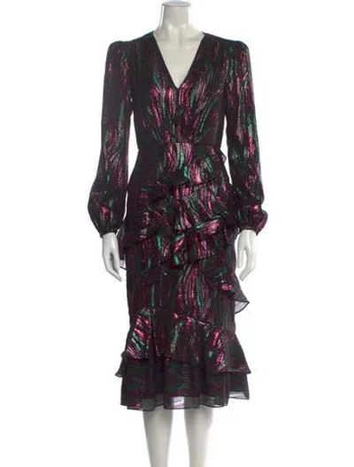 Pre-owned Saloni Silk Midi Length Dress In Multi