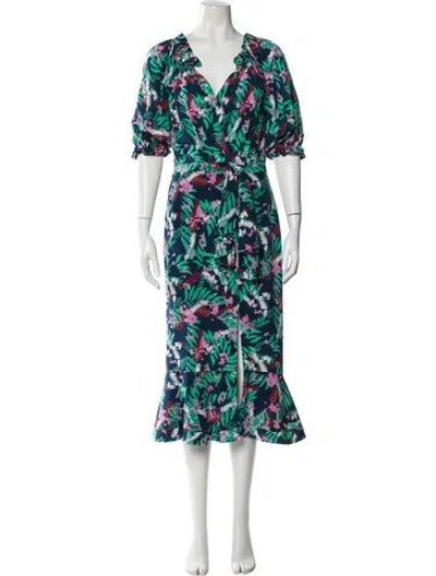 Pre-owned Saloni Silk Midi Length Dress In Multi