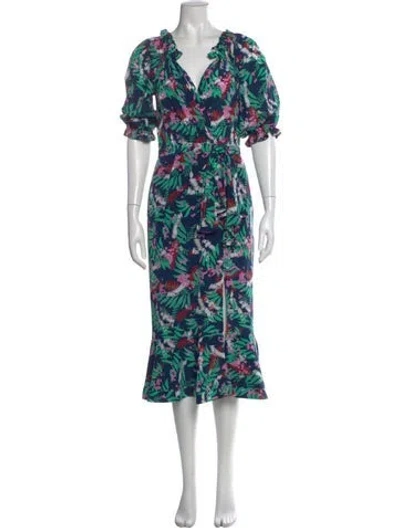 Pre-owned Saloni Silk Midi Length Dress In Multi