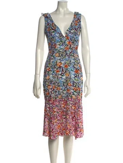 Pre-owned Saloni Silk Midi Length Dress In Multi