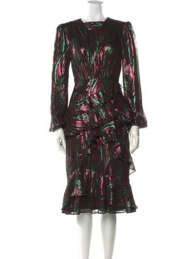 Pre-owned Saloni Silk Midi Length Dress In Multi