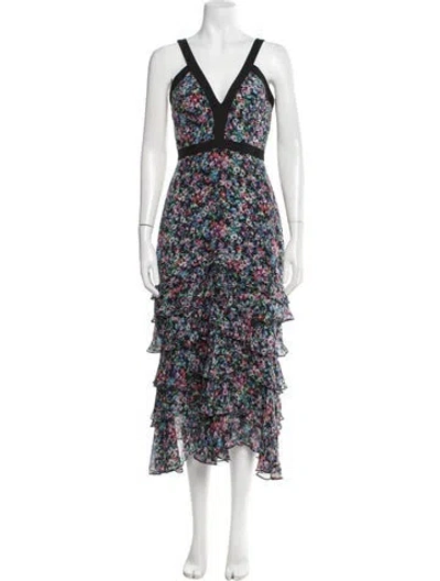 Pre-owned Saloni Silk Midi Length Dress In Multi