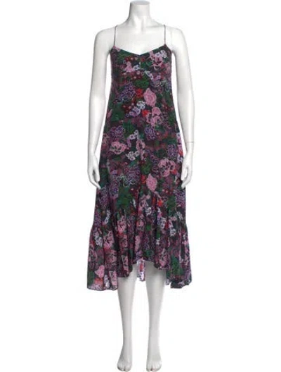 Pre-owned Saloni Silk Midi Length Dress In Multi