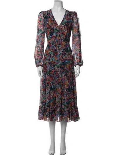 Pre-owned Saloni Silk Midi Length Dress In Multicolor