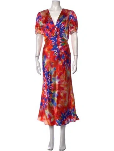 Pre-owned Saloni Silk Midi Length Dress In Multicolor