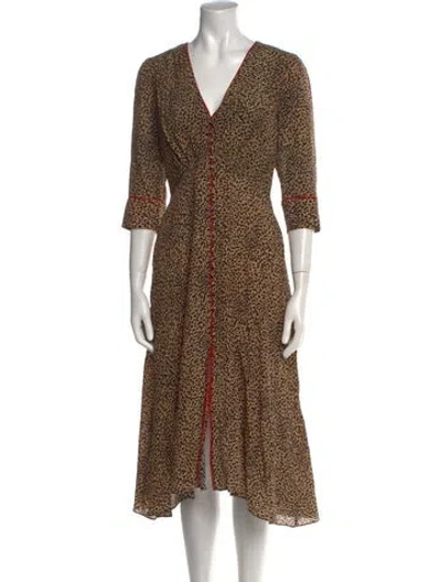 Pre-owned Saloni Silk Midi Length Dress In Neutral
