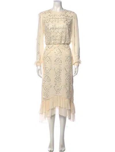Pre-owned Saloni Silk Midi Length Dress In Neutral